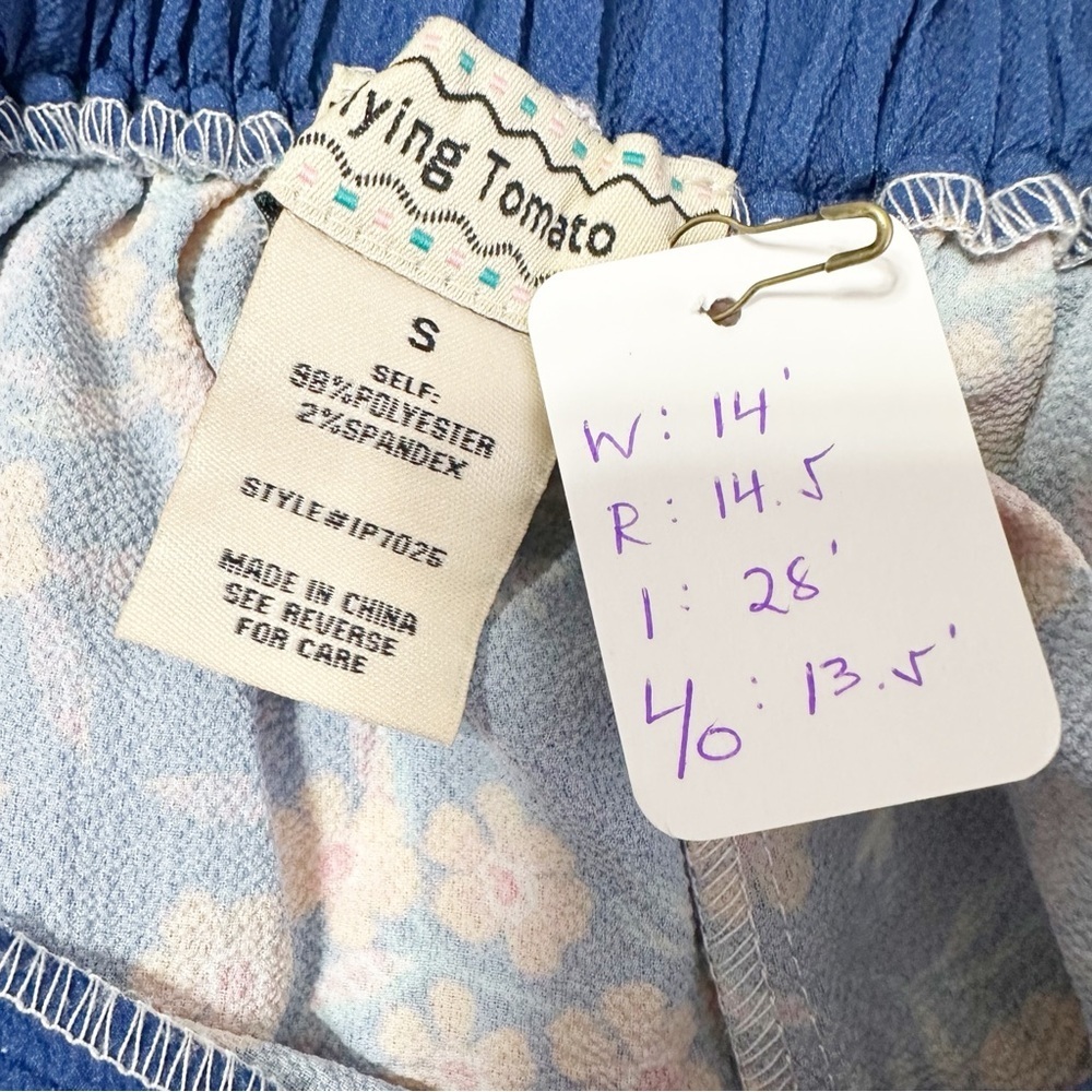 Flying Tomato Bohemian Blue and Cream Floral Wide Leg Pants S - Picture 5 of 6